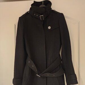 Burberry Brit Black Wool Blend Belted Rushworth Coat size 4